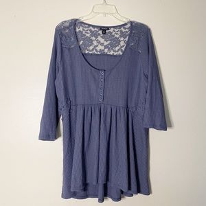 Torrid Grey Lace Waffle Knit Babydoll Top